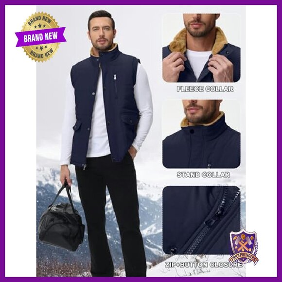 Men's Fleece Lined Quilted Puffer Vest with 4 Pockets - Picture 5 of 8